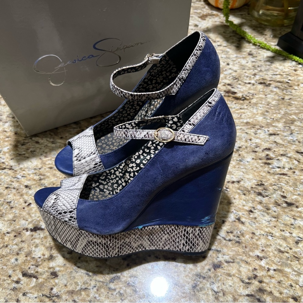 ❗️SALE❗️Jessica Simpson Royal Blue & Snakeskin Wedge Heels 9.5M